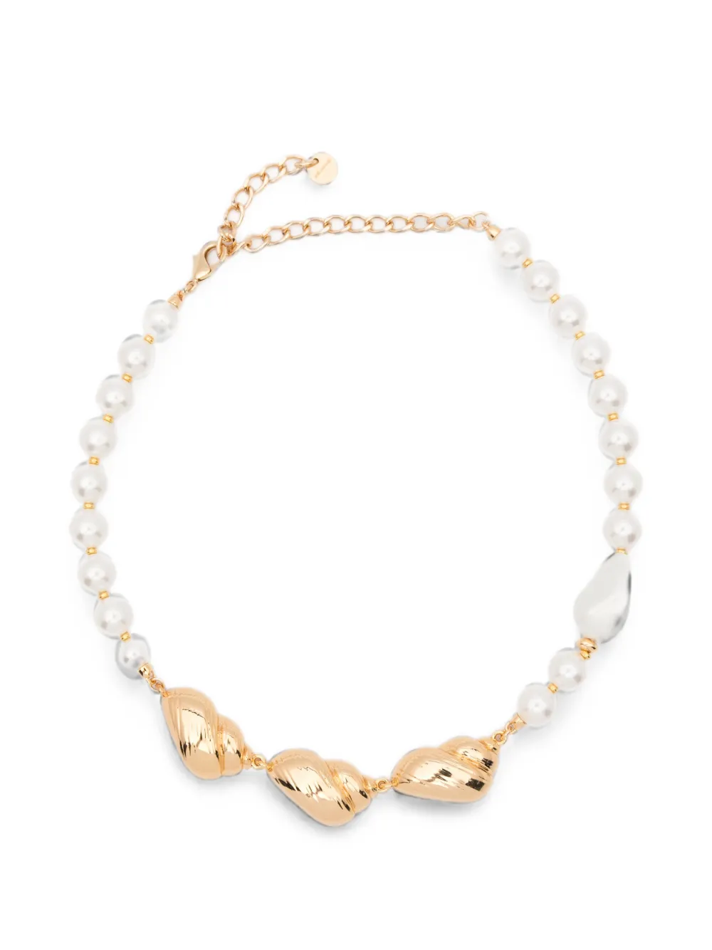 Self-Portrait shell-detail faux-pearl necklace - Oro