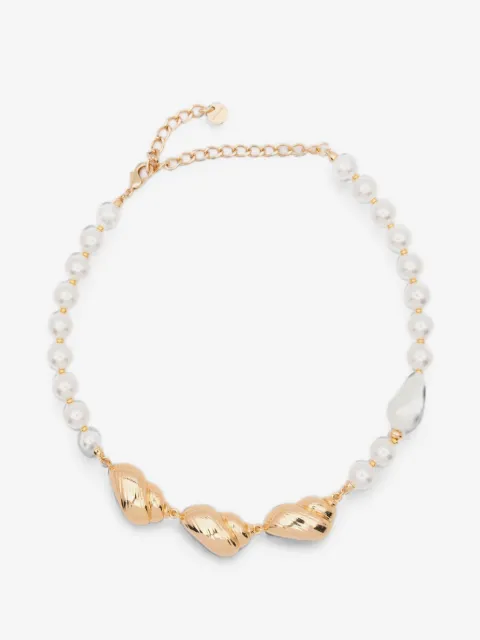 Self-Portrait shell-detail faux-pearl necklace
