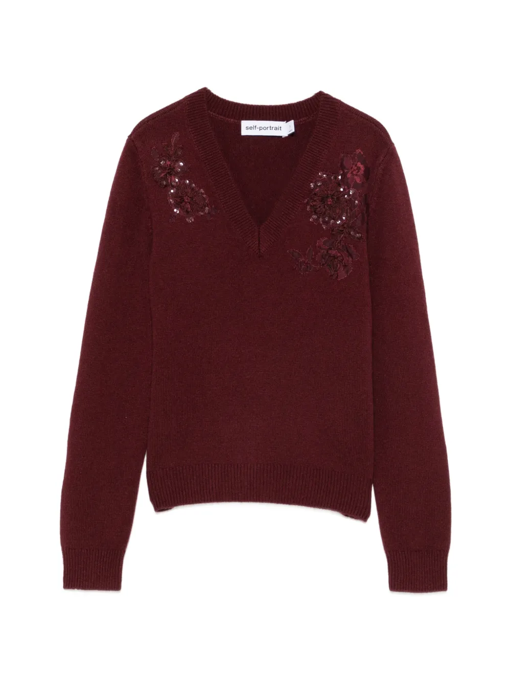 Self-Portrait sequin-embellished floral-patch sweater - Rot