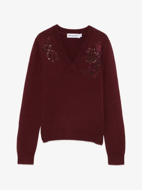 Self-Portrait sequin-embellished floral-patch sweater