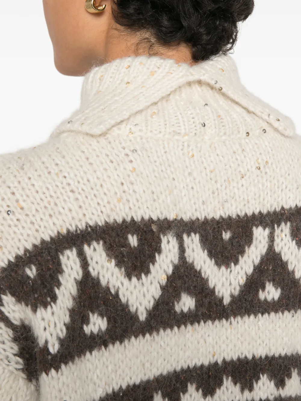Peserico Gebreide trui verfraaid met pailletten en jacquard Wit