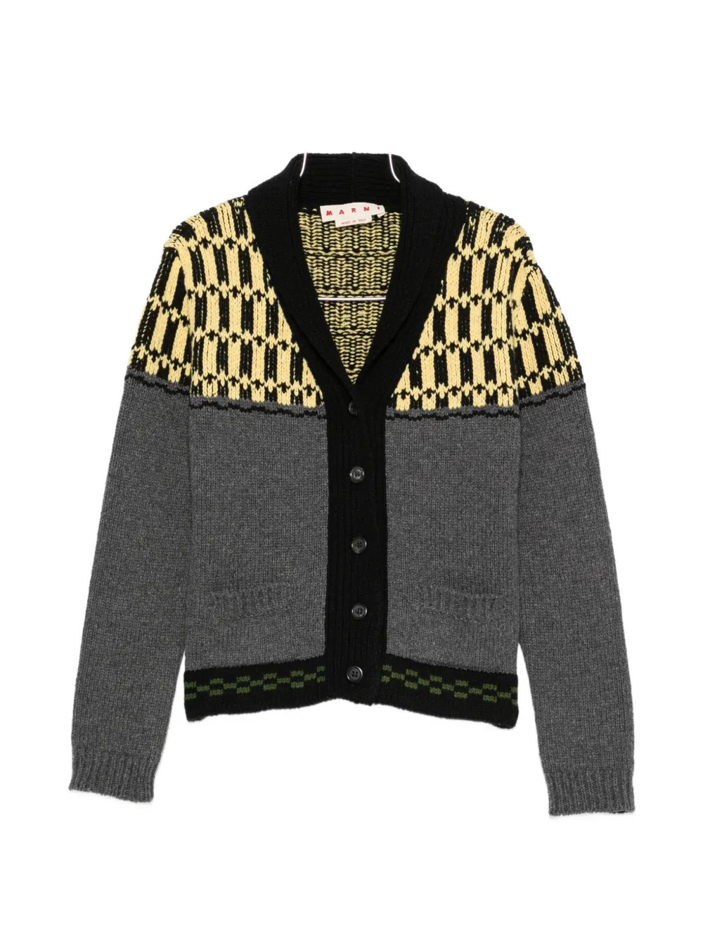 Marni geometric-pattern shawl-collar cardigan - Grau