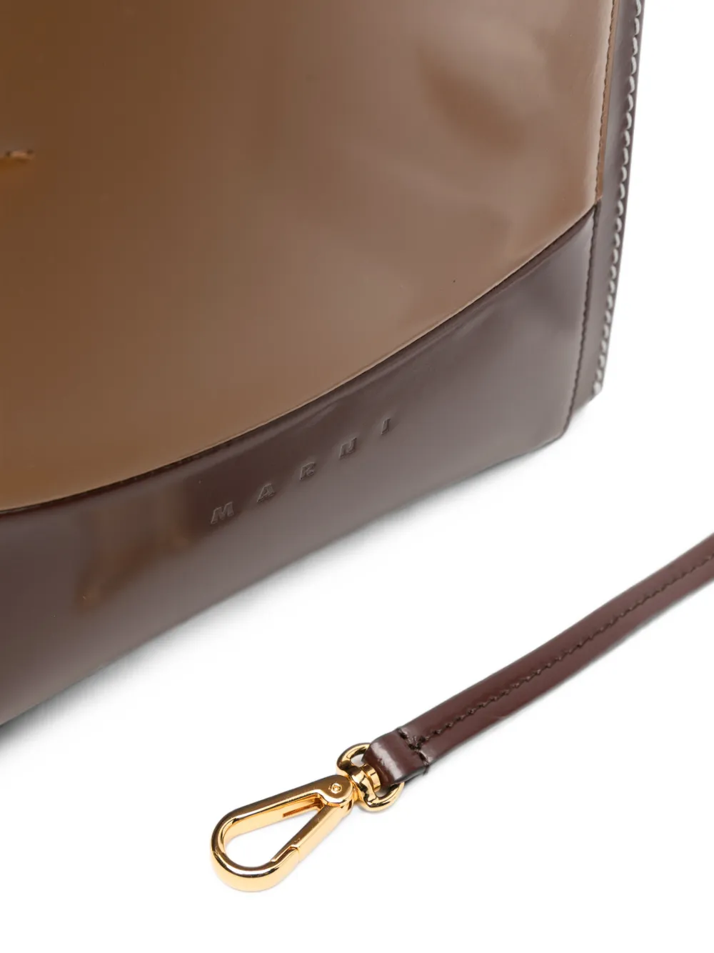 Marni Kleine Museo tweekleurige bucket-tas met contrasterende stiksels Bruin