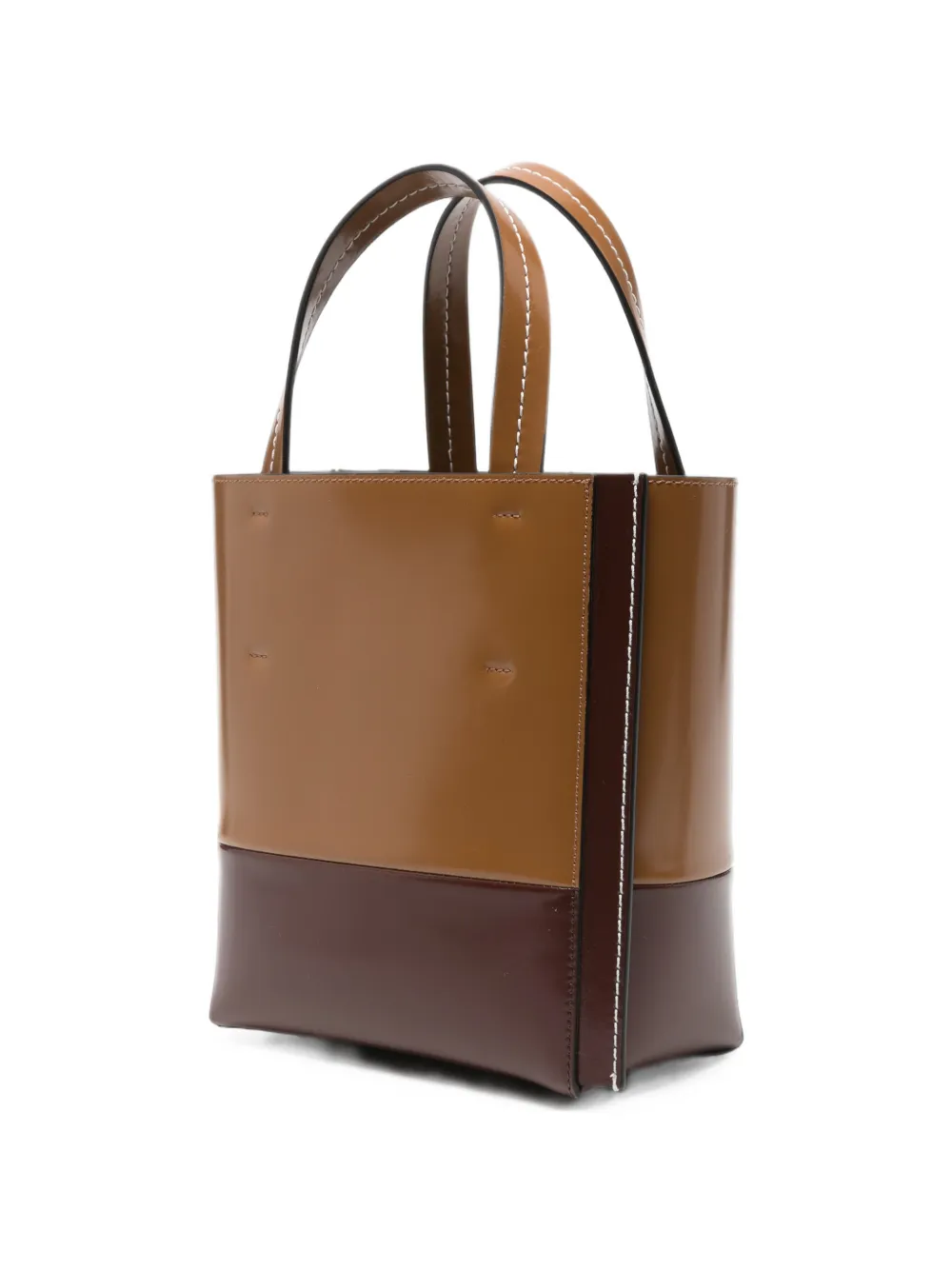 Marni Kleine Museo tweekleurige bucket-tas met contrasterende stiksels Bruin