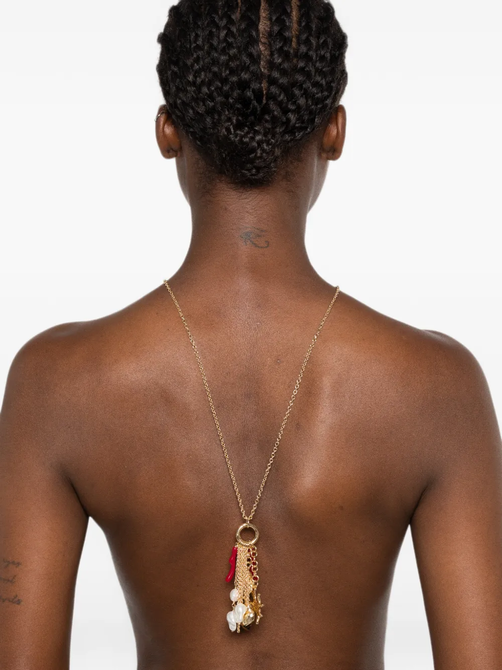 Self-Portrait Coral Charm Cluster Necklace in Gold, view 2