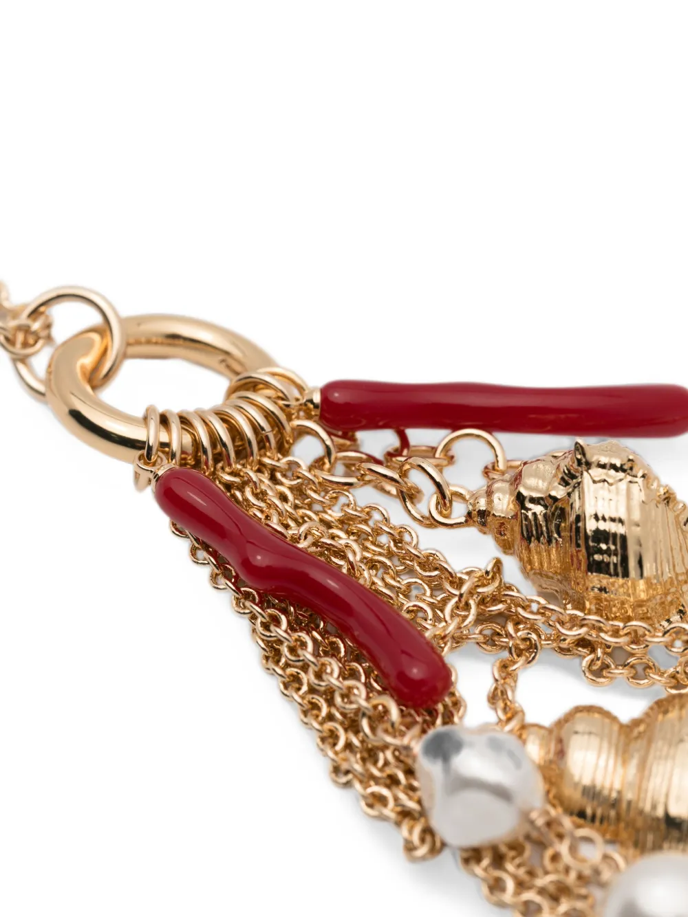 Self-Portrait Coral Charm Cluster Necklace in Gold, view 3