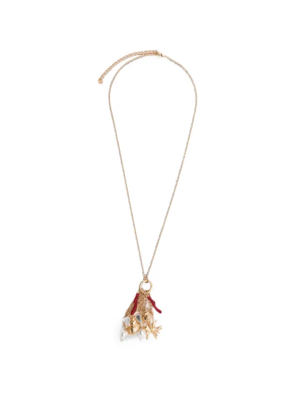 Self-Portrait Coral Charm Cluster Necklace in Gold