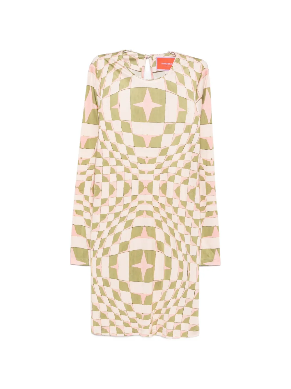 La Doublej Geometric-print Long-sleeve Midi Dress In Neutral