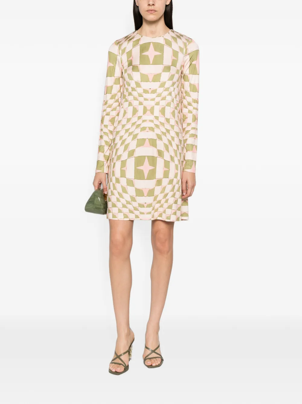 La DoubleJ geometric-print long-sleeve midi dress Beige
