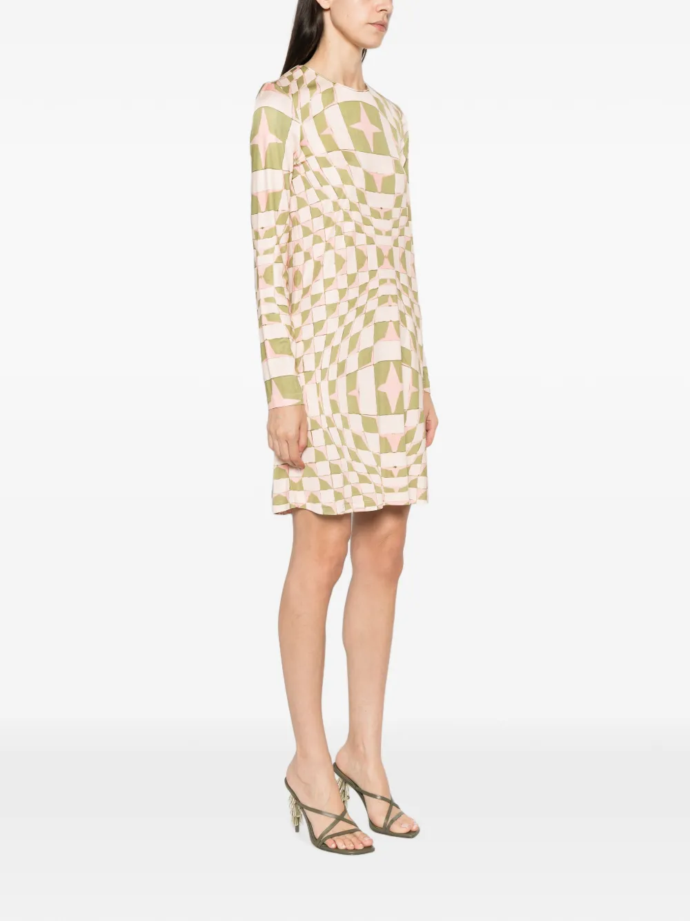 La DoubleJ geometric-print long-sleeve midi dress Beige