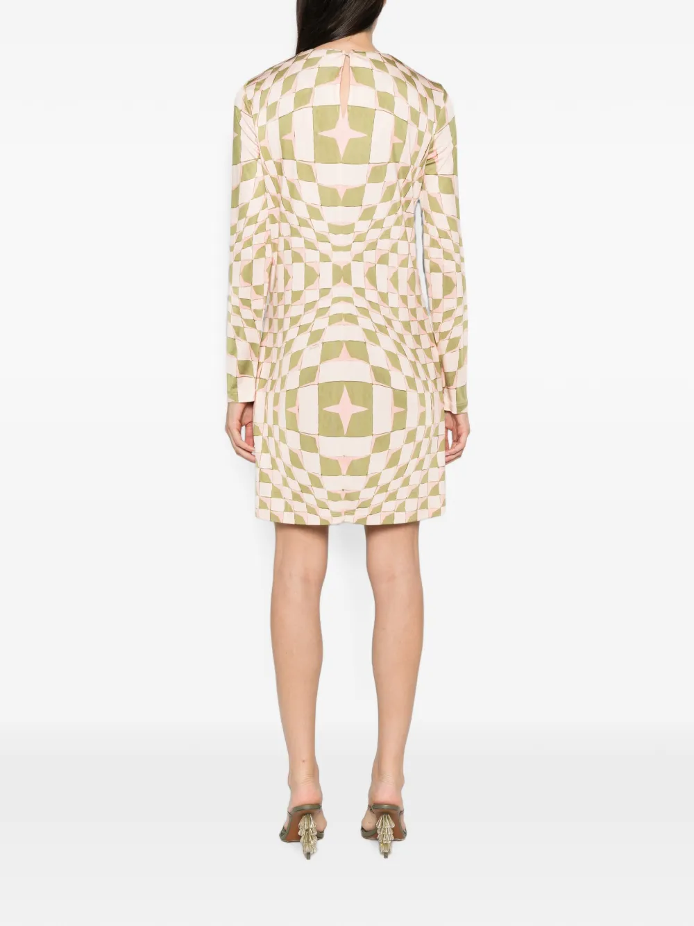 La DoubleJ geometric-print long-sleeve midi dress Beige