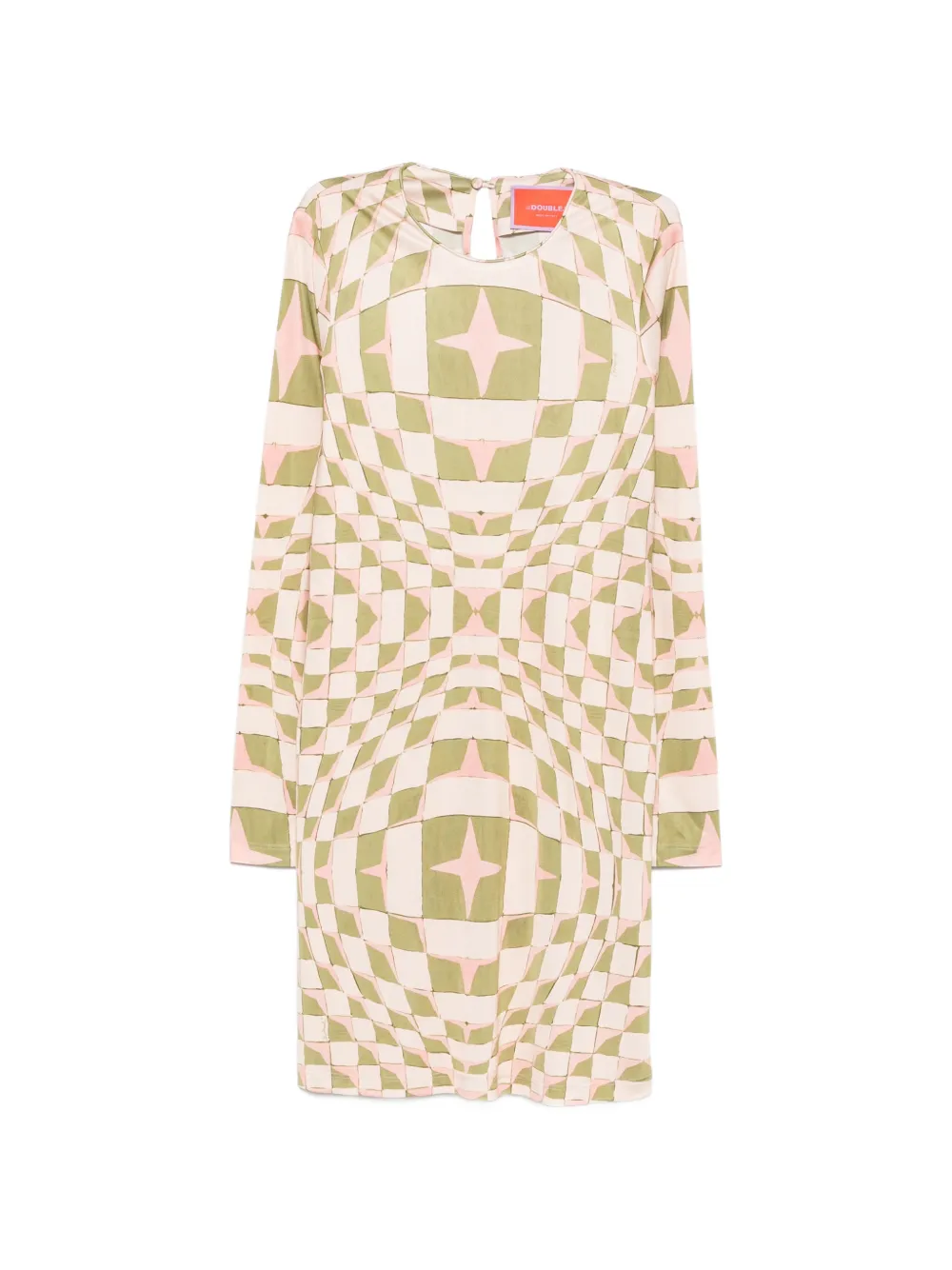 La DoubleJ geometric-print long-sleeve midi dress - Neutrals