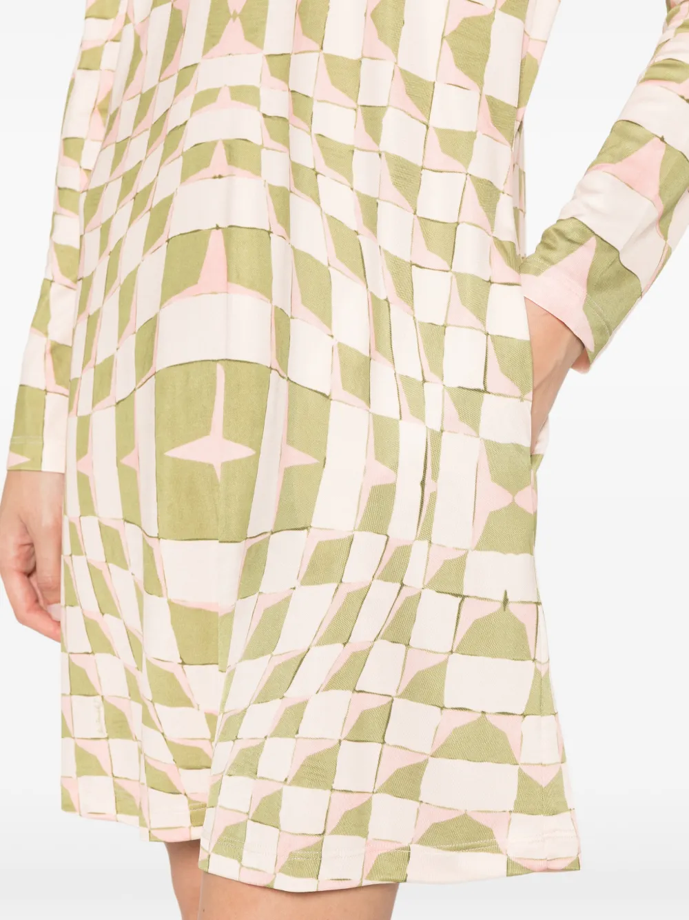 La DoubleJ geometric-print long-sleeve midi dress Beige