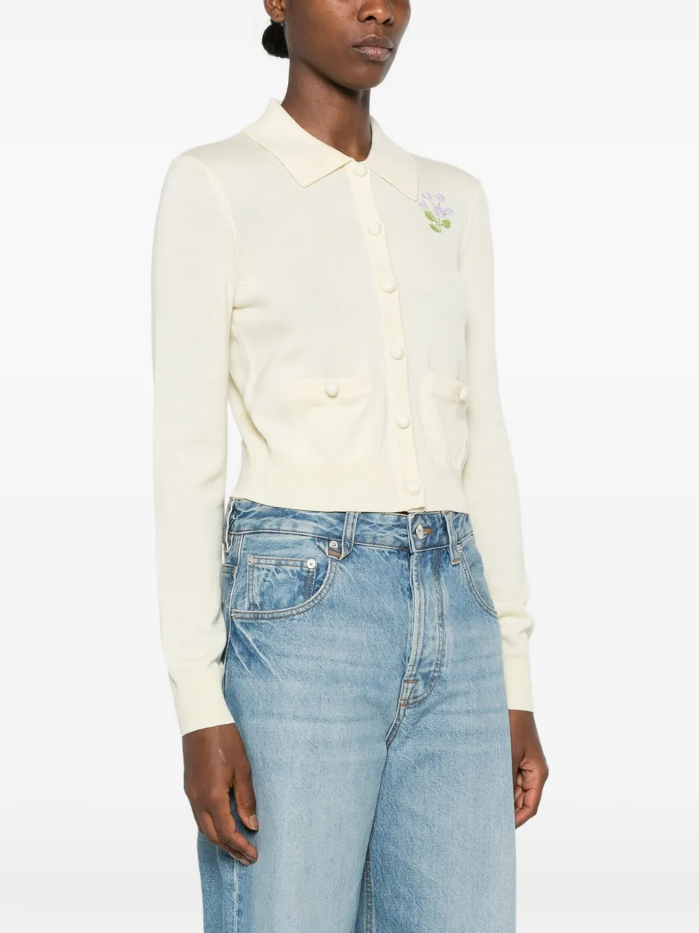 Self-Portrait Vest met geborduurde bloemen Geel