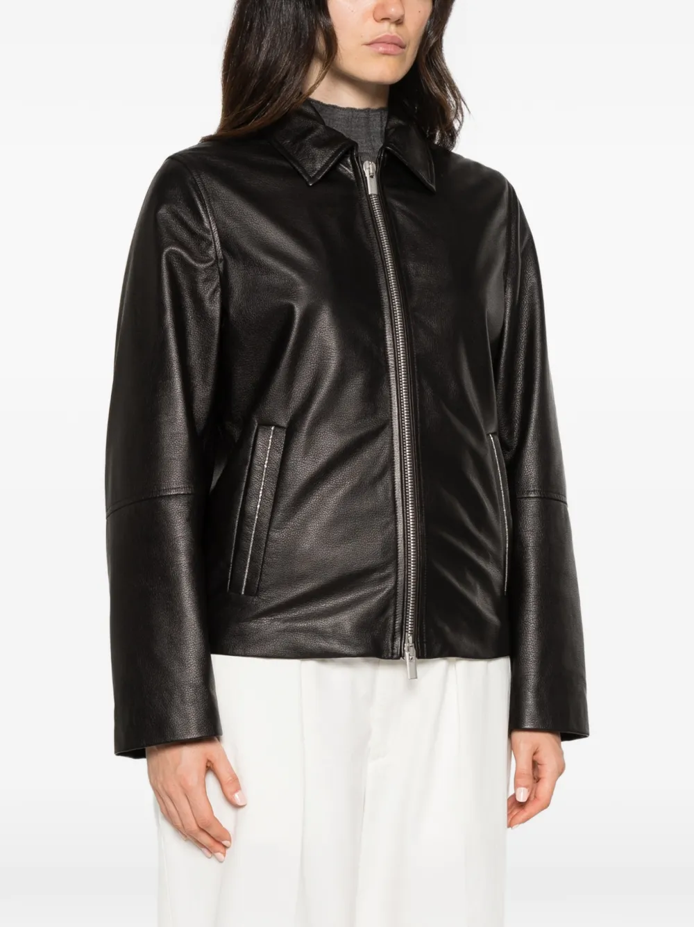 Peserico zip-up leather jacket Zwart
