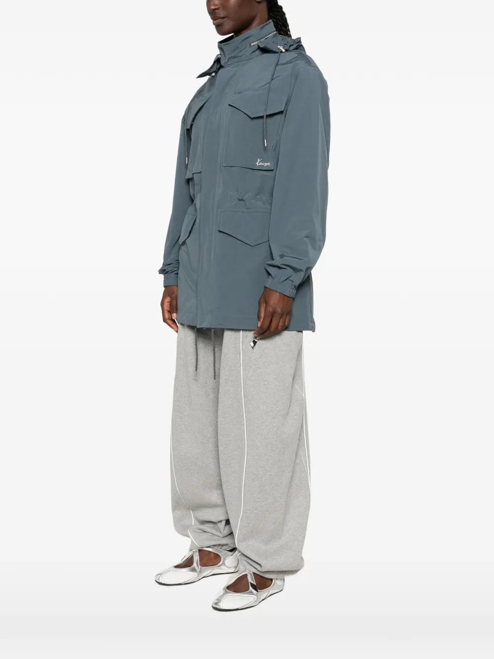 Kenzo Parka met capuchon en trekkoord Blauw