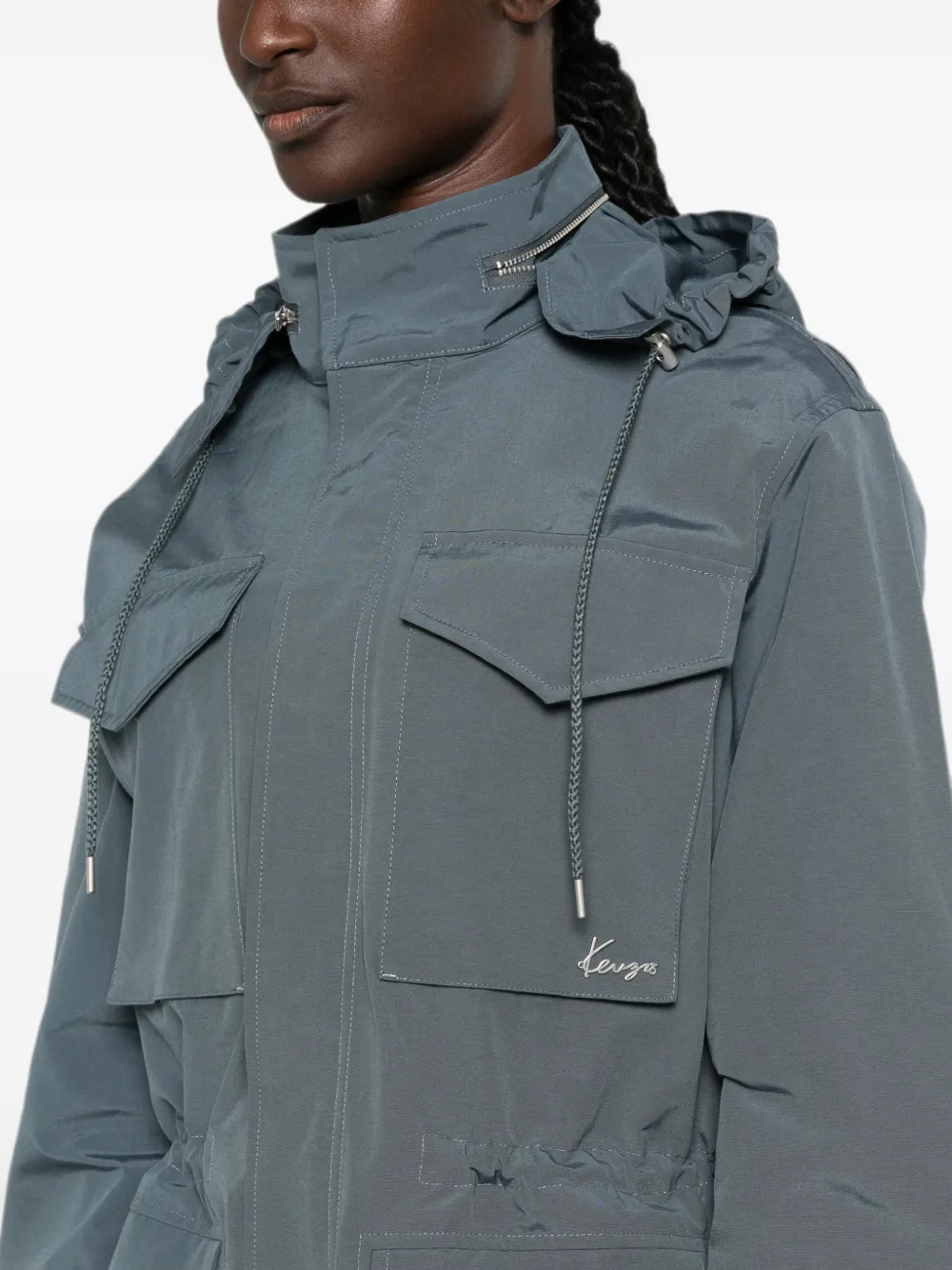 Kenzo Parka met capuchon en trekkoord Blauw