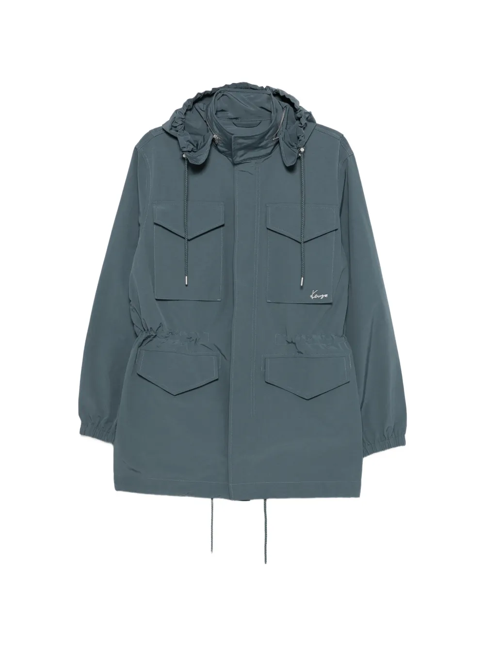 Kenzo drawstring-hem hooded parka coat - Blu