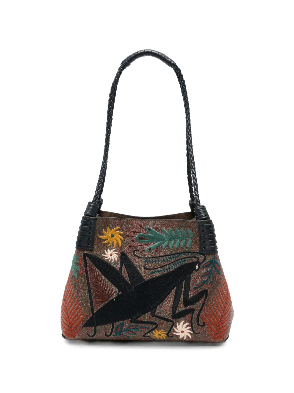 ETRO embroidered paisley-print shouder bag - Marrone