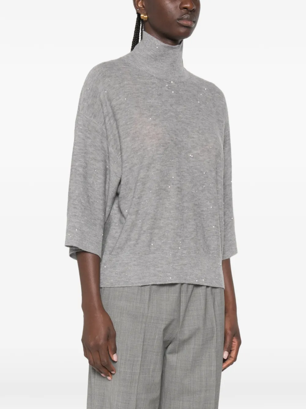 Fabiana Filippi Sweater met hoge hals en pailletten Grijs