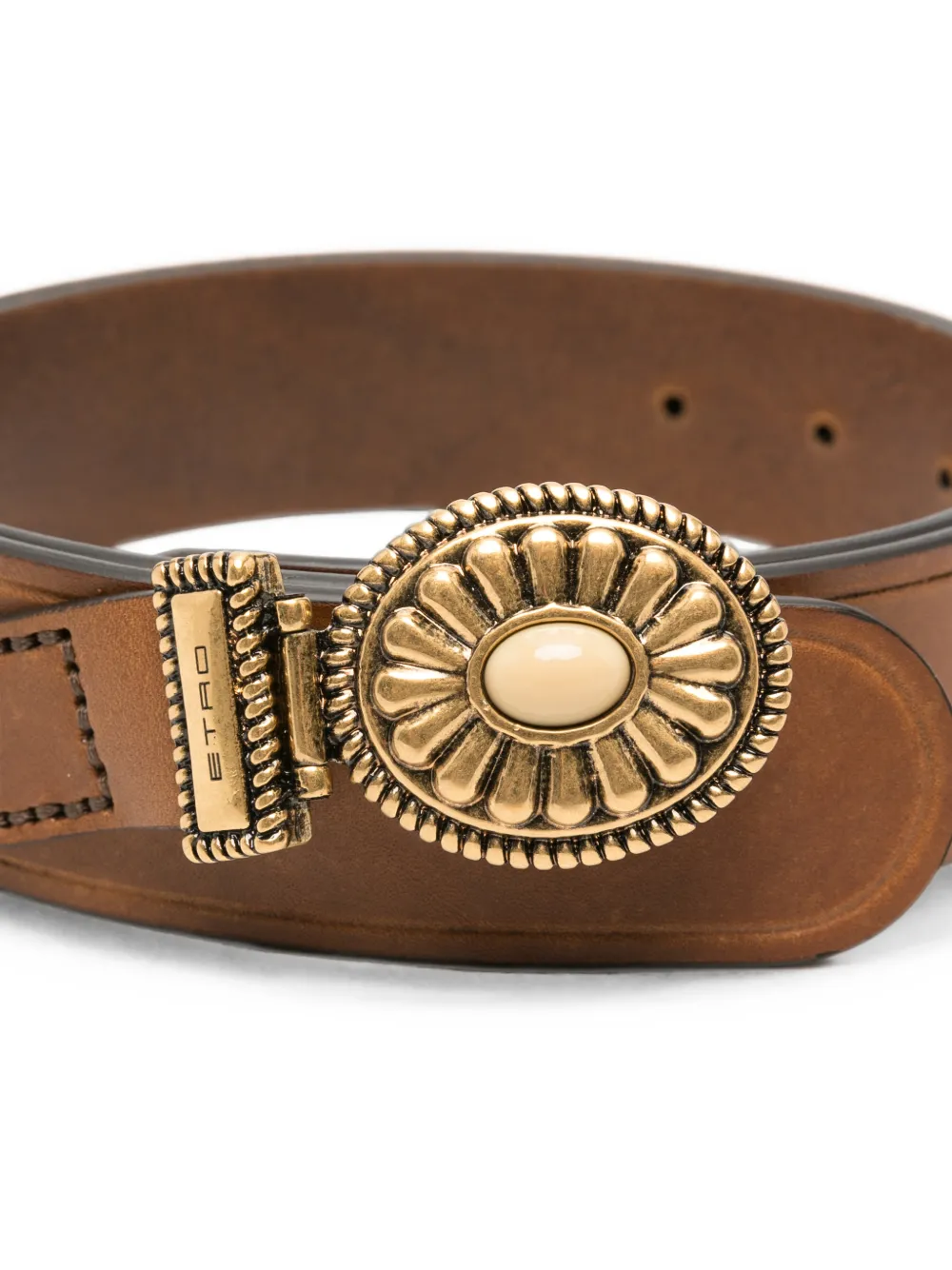 ETRO Leren riem met siergesp Bruin