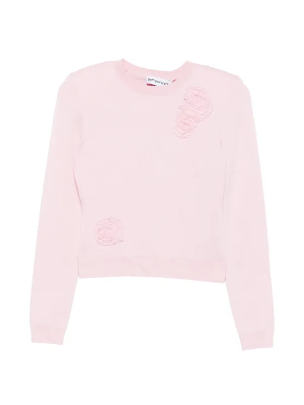 Self-Portrait Floral-appliqué Sweater in Pink