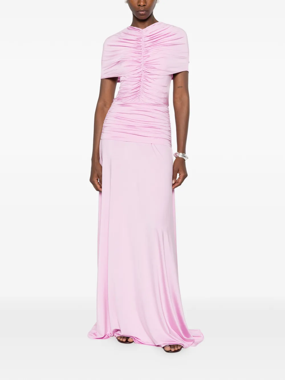 Self-Portrait Maxi-jurk met ruches Roze