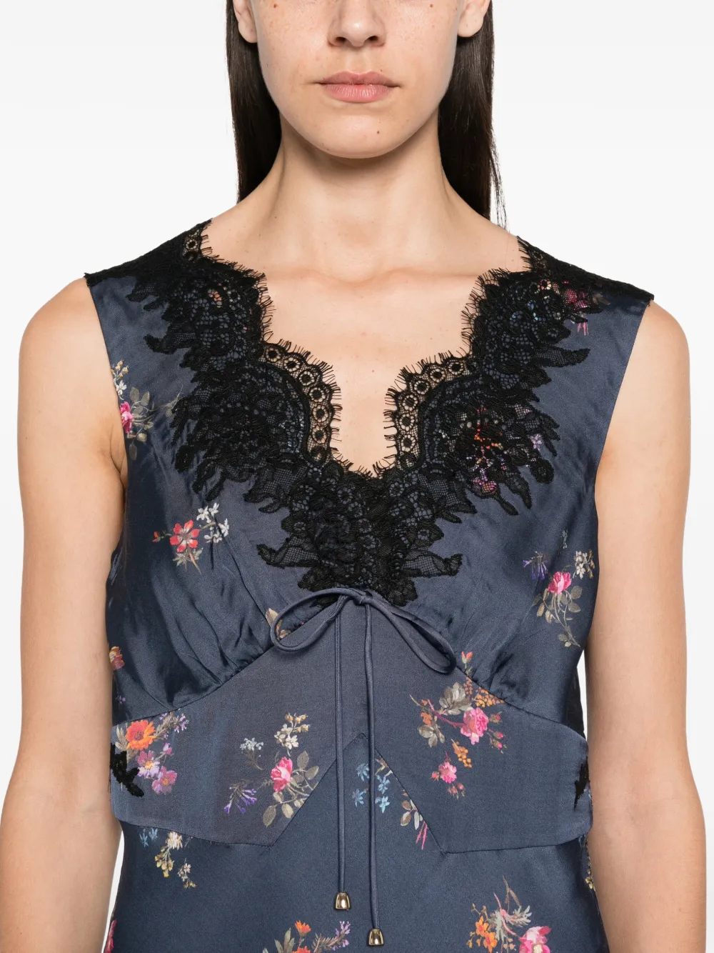 Self-Portrait Midi-jurk met bloemenprint Blauw