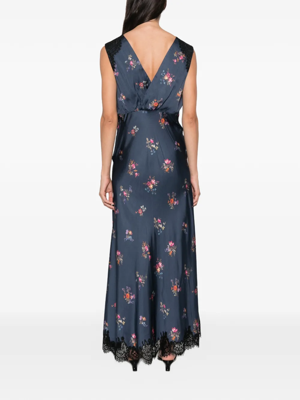 Self-Portrait Midi-jurk met bloemenprint Blauw