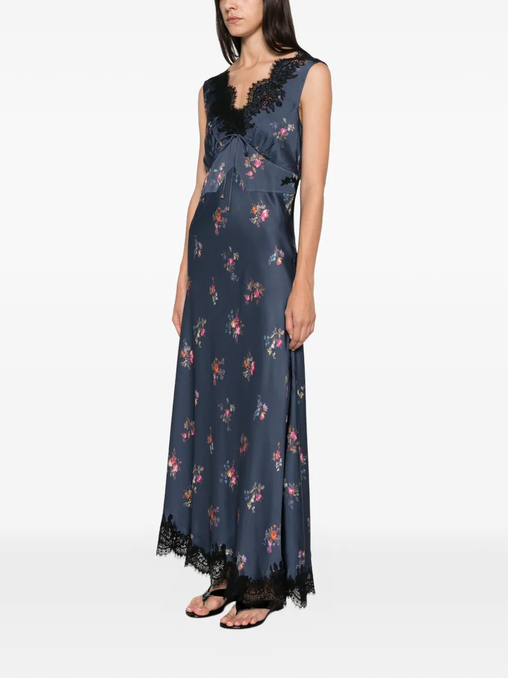 Self-Portrait Midi-jurk met bloemenprint Blauw