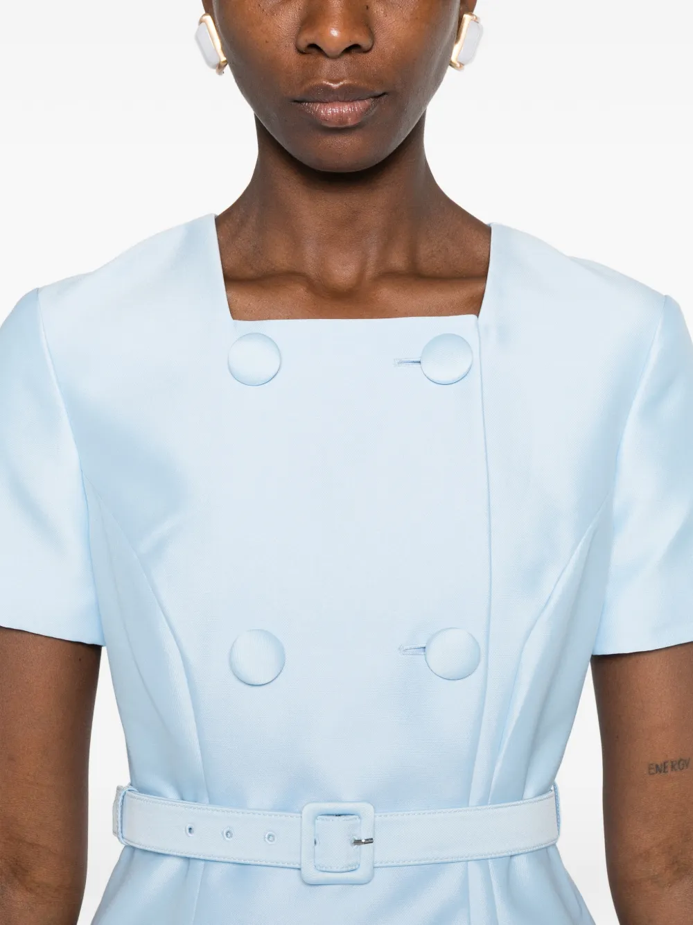 Self-Portrait Midi-jurk met dubbele rij knopen Blauw