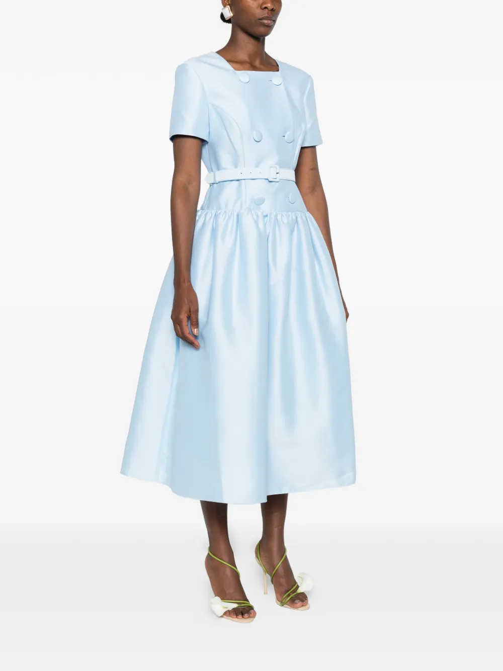 Self-Portrait Midi-jurk met dubbele rij knopen Blauw