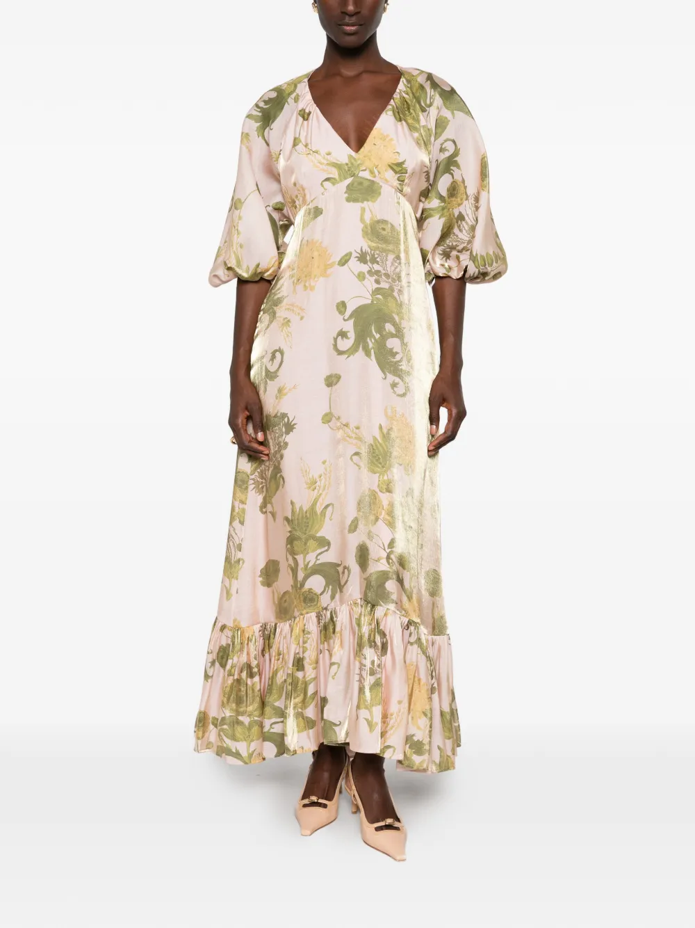 La DoubleJ floral-print ruffled dress Roze