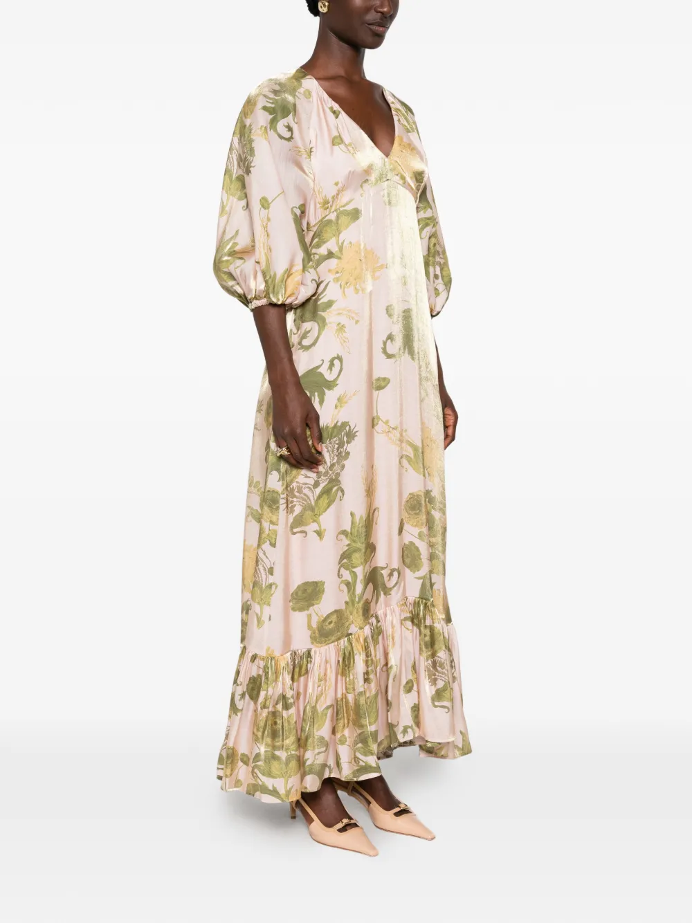 La DoubleJ floral-print ruffled dress Roze