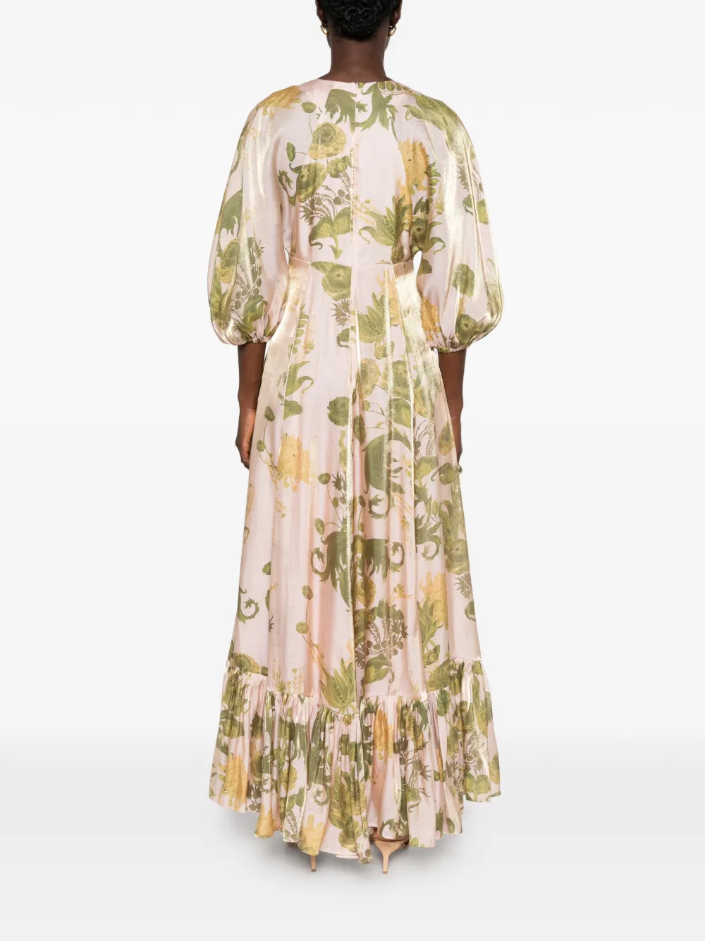 La DoubleJ floral-print ruffled dress Roze