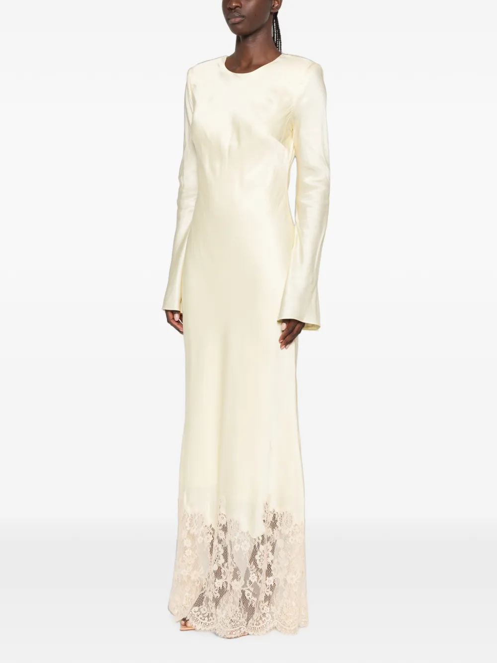 Self-Portrait Maxi-jurk met afwerking van kant Geel