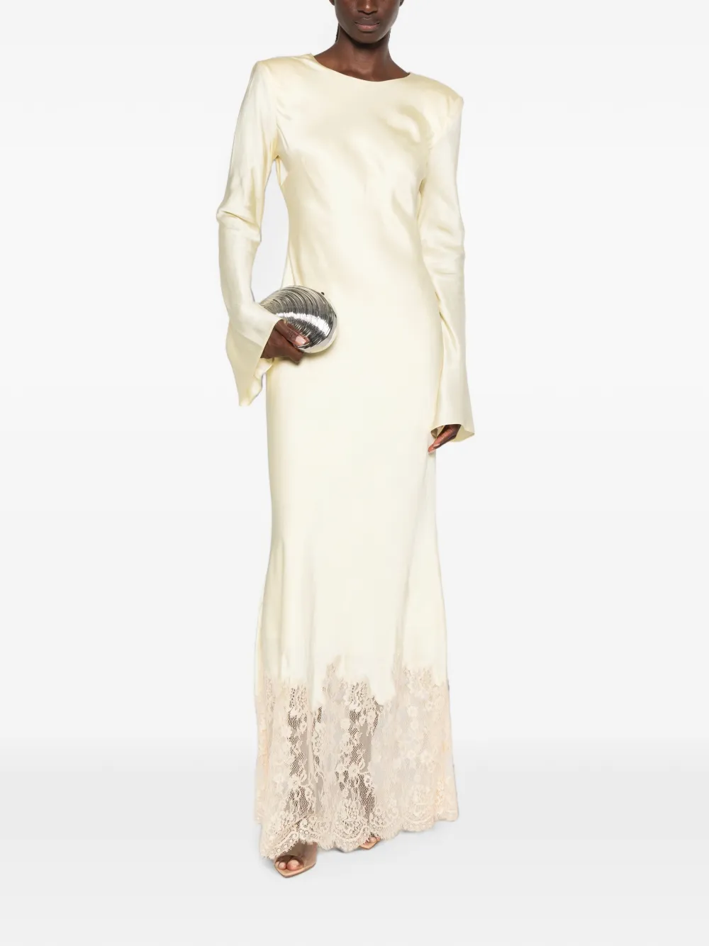 Self-Portrait Maxi-jurk met afwerking van kant Geel