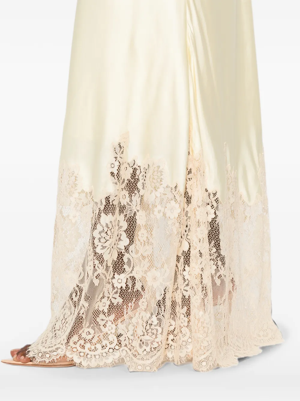 Self-Portrait Maxi-jurk met afwerking van kant Geel