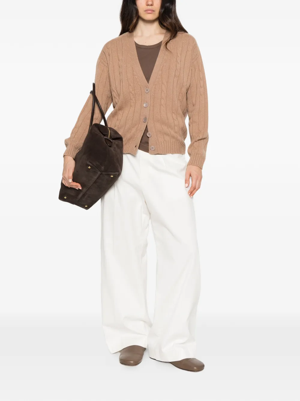 Peserico cable-knit sequin-embellished cardigan Beige