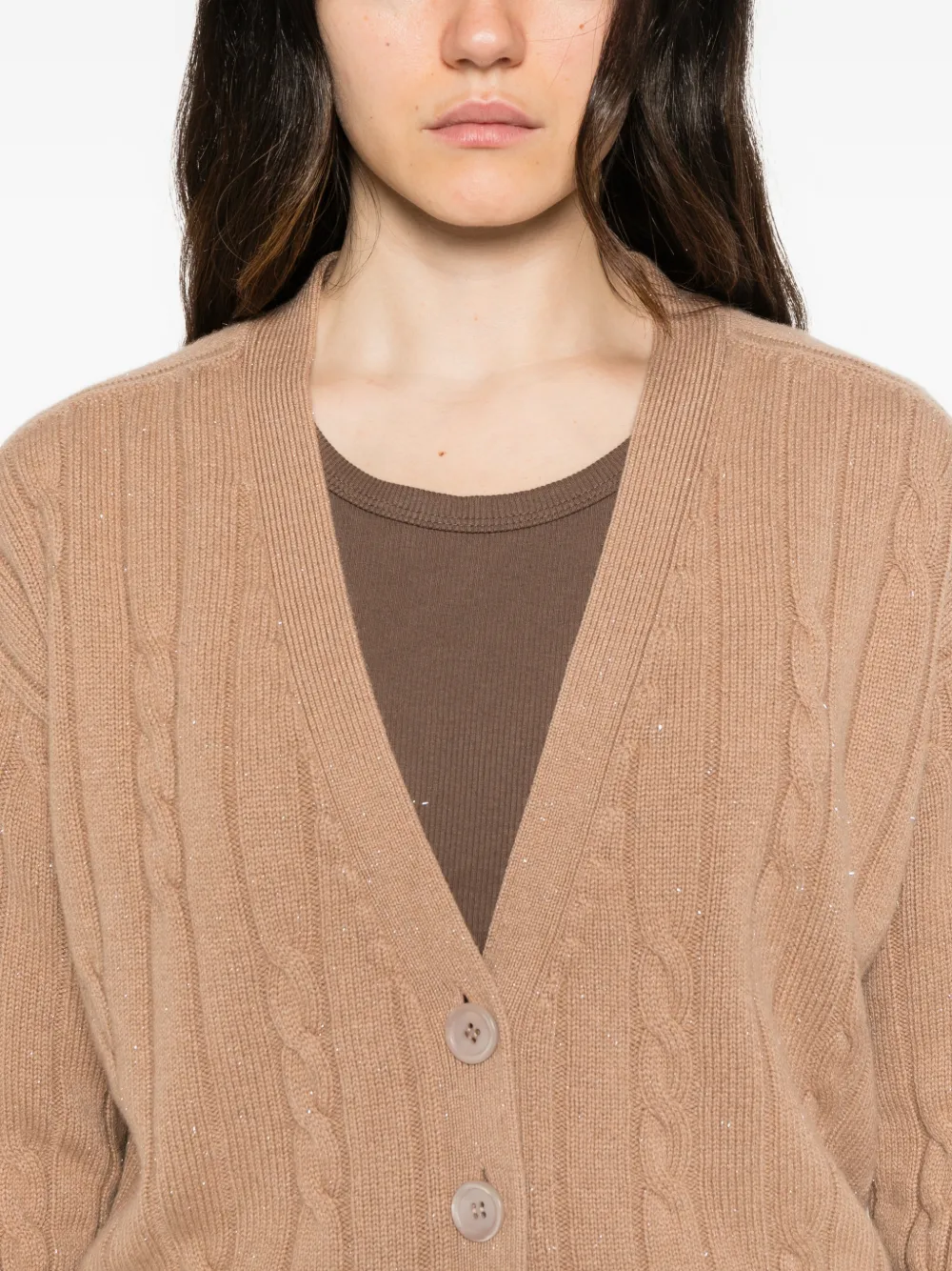 Peserico cable-knit sequin-embellished cardigan Beige