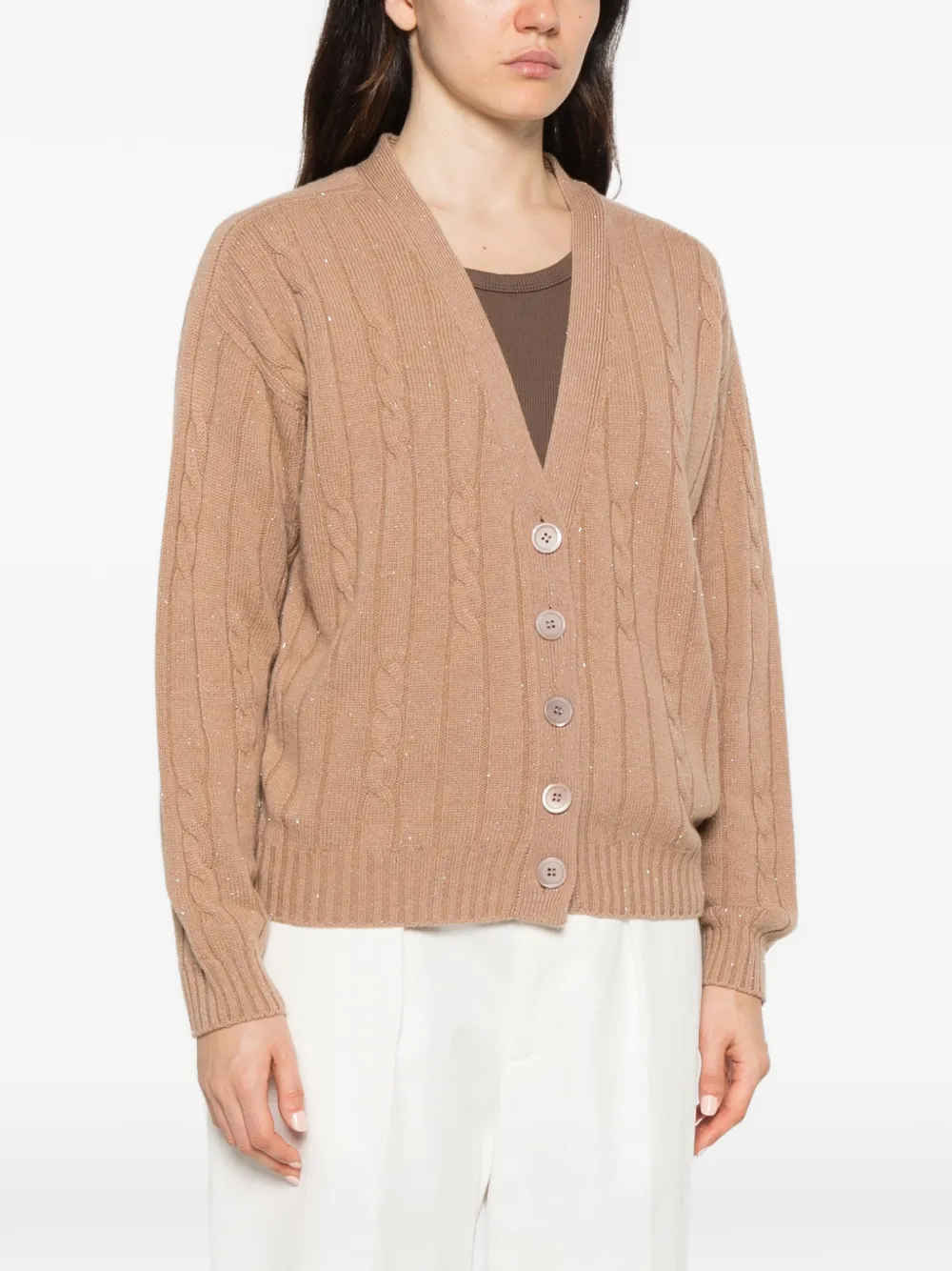 Peserico cable-knit sequin-embellished cardigan Beige