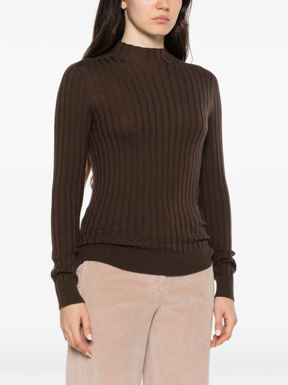 Peserico ribbed-knit mock-neck sweater Bruin