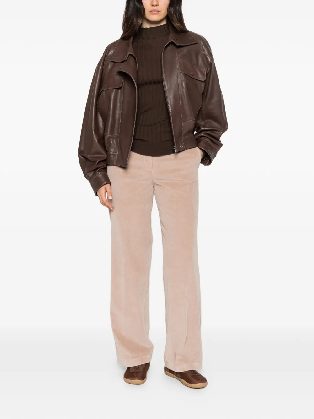 Peserico ribbed-knit mock-neck sweater Bruin