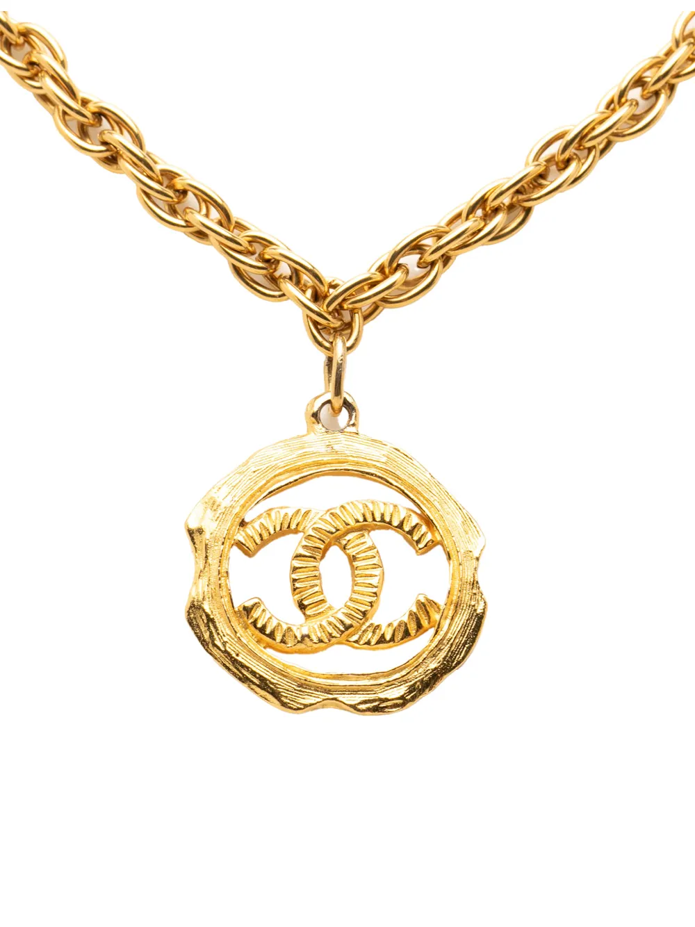CHANEL Pre-Owned 1970-1980 CC Gold Plated Round Pendant Necklace costume necklace - Oro