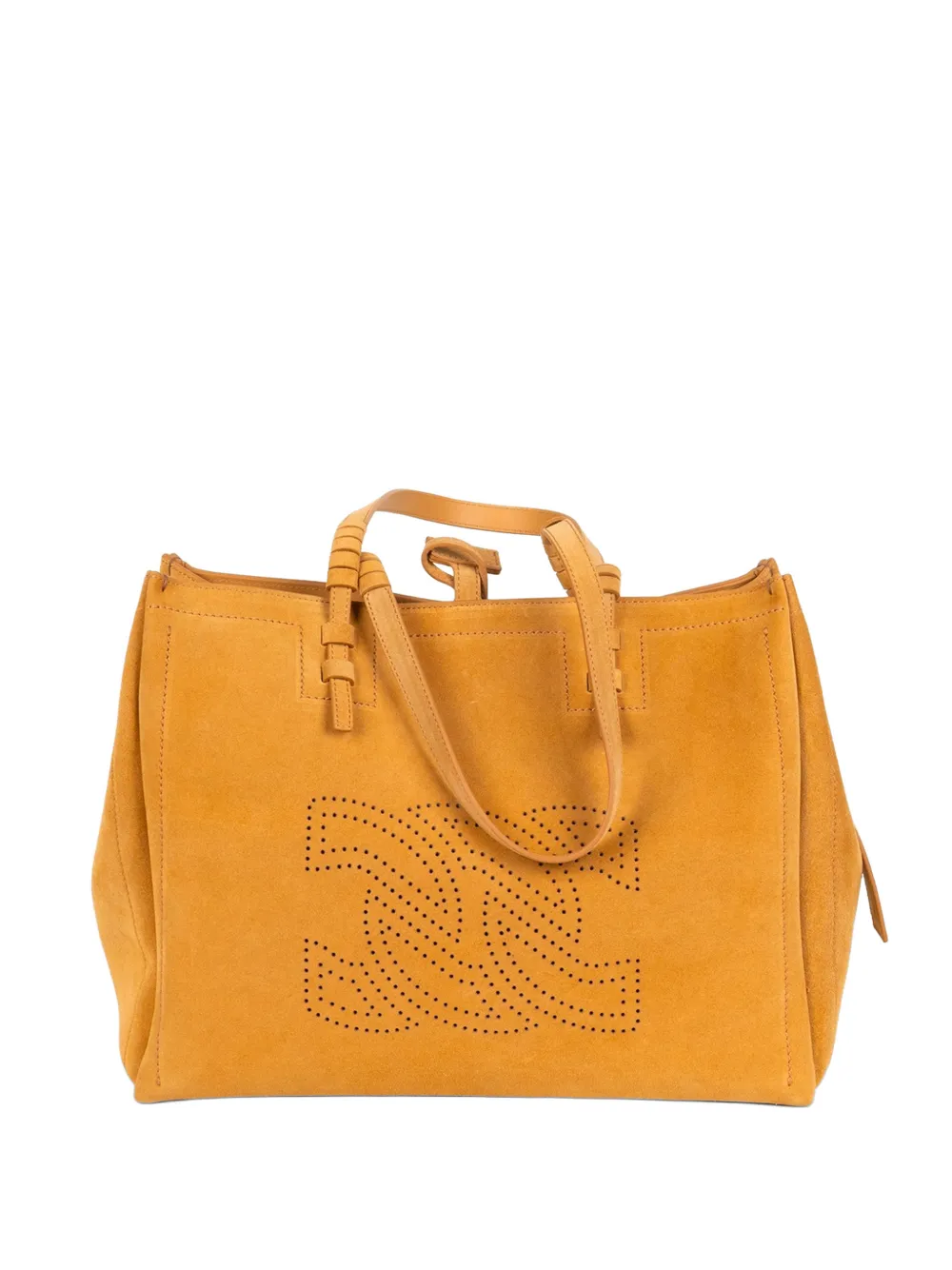 Casadei Perforated-logo Suede Tote Bag In Orange