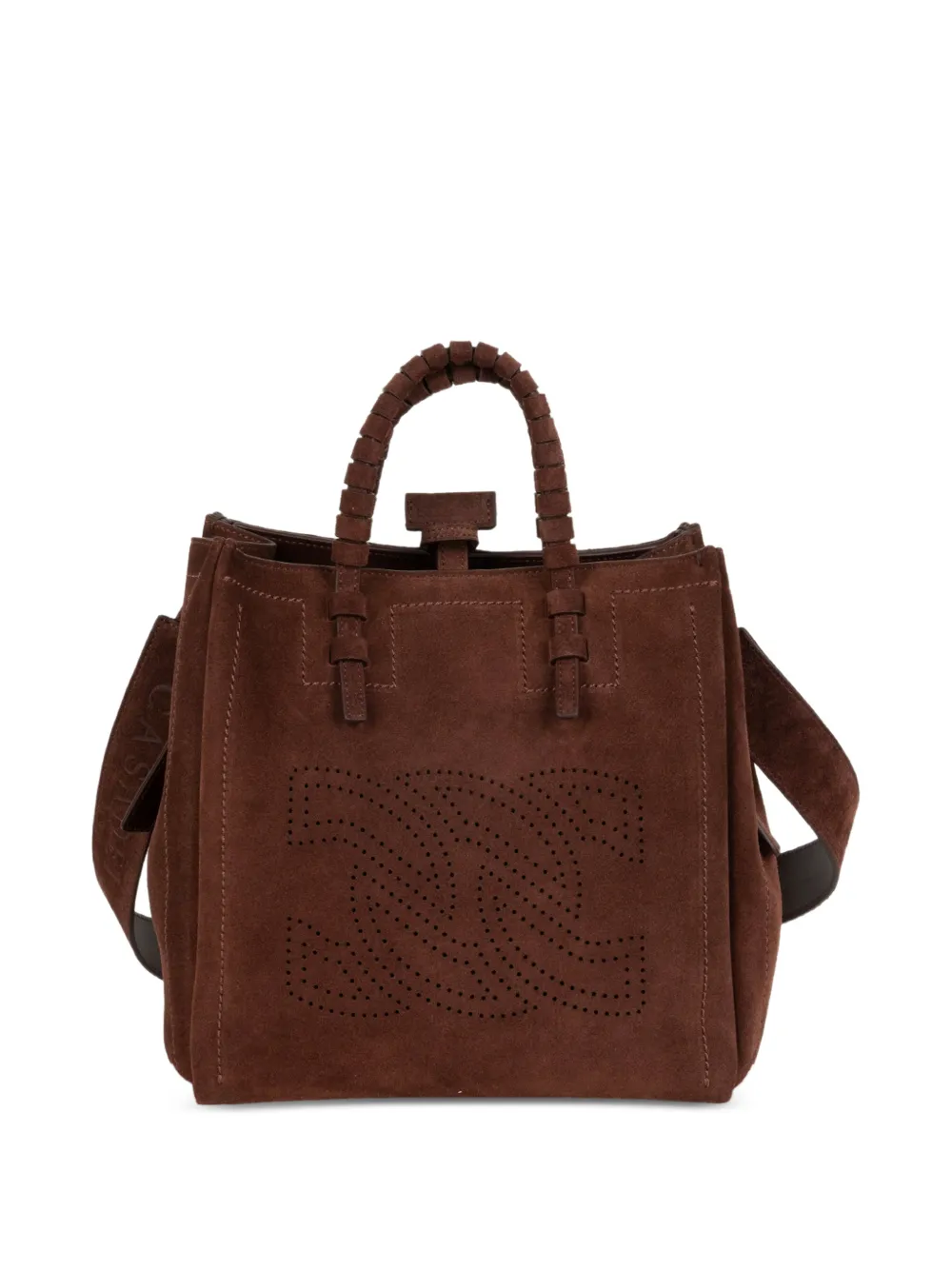 Casadei Perforated Logo Tote Bag In Brown