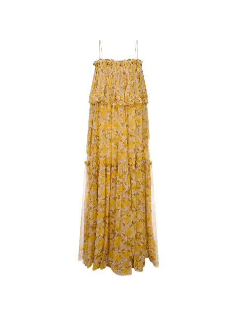 Chloé vestido con volantes y rosa estampada