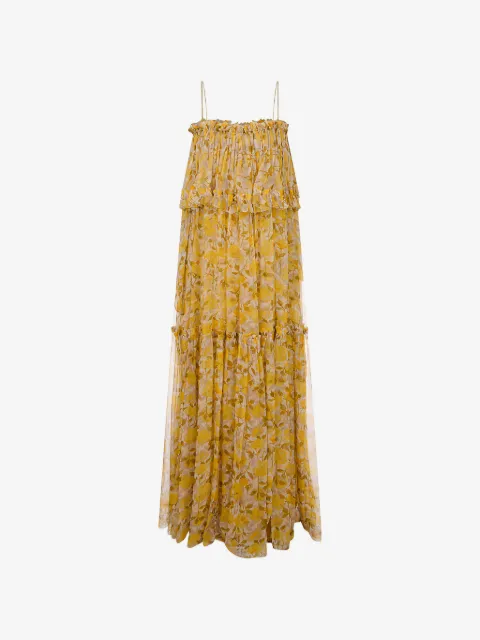 Chloé rose-print ruffled dress