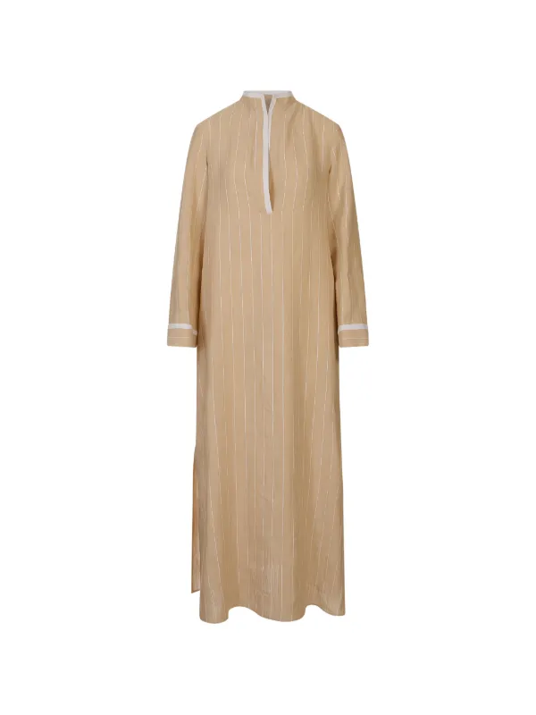 Kiton Pinstriped Long-sleeve Dress in Neutrals