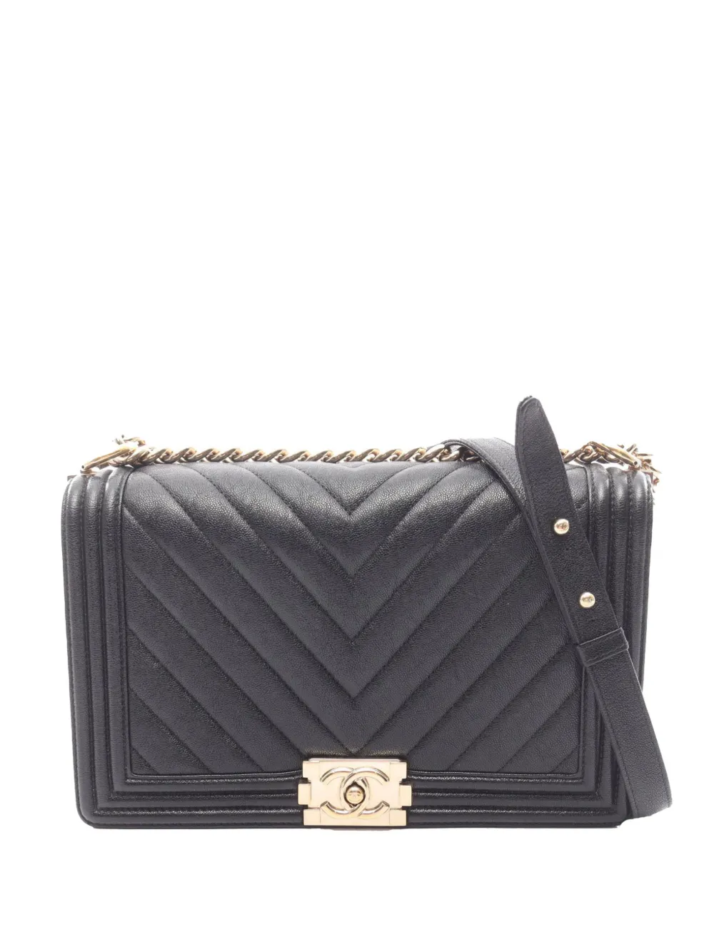 CHANEL Pre-Owned 2019 Large Chevron Caviar Boy Flap shoulder bag - Nero